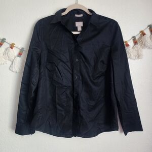 Chico's Wrinkle Resistant Black Collared Button Down Long Sleeve Top Minimalist